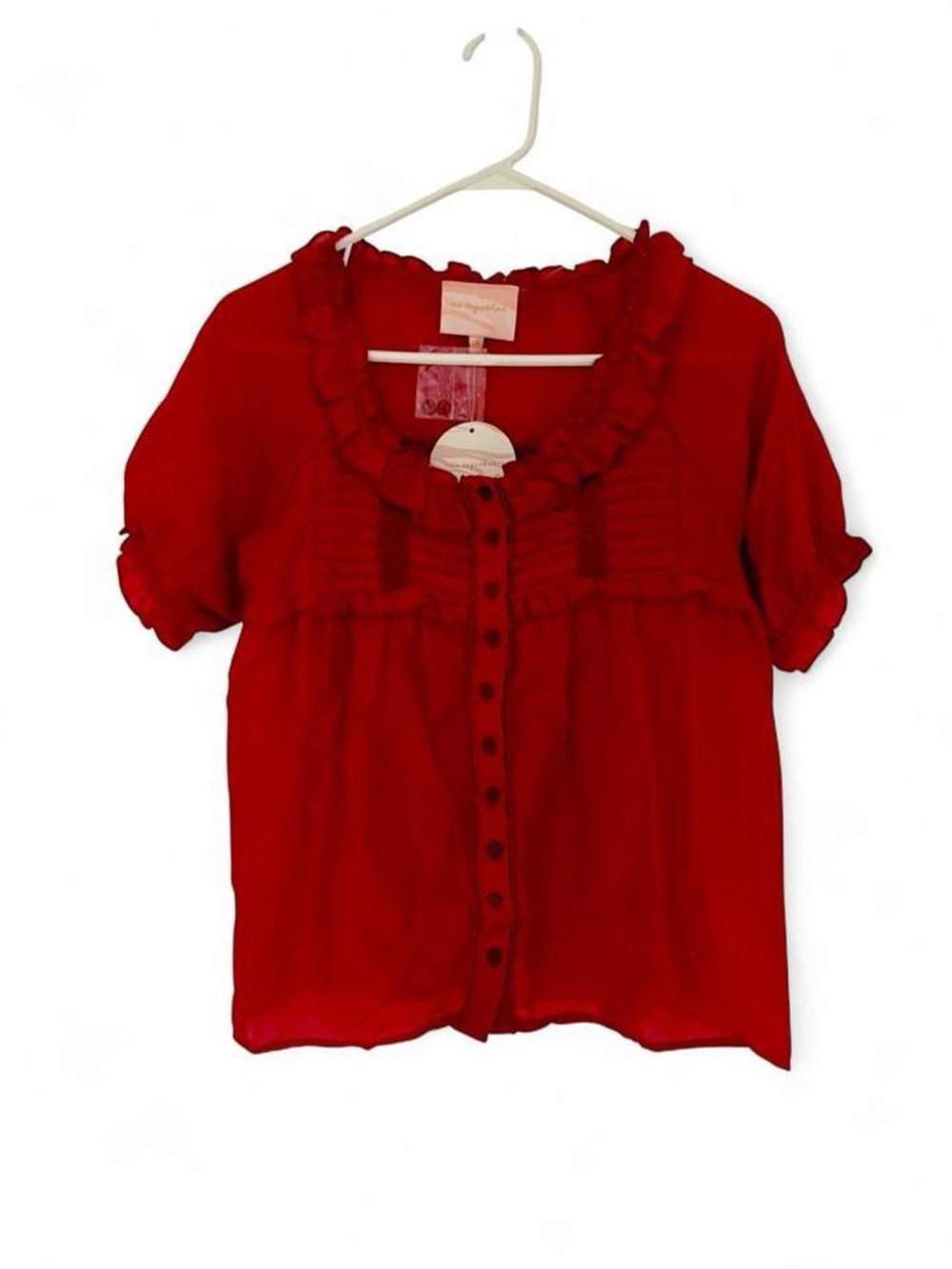Women's Babydoll Red Blouse with Ruffle and Lace